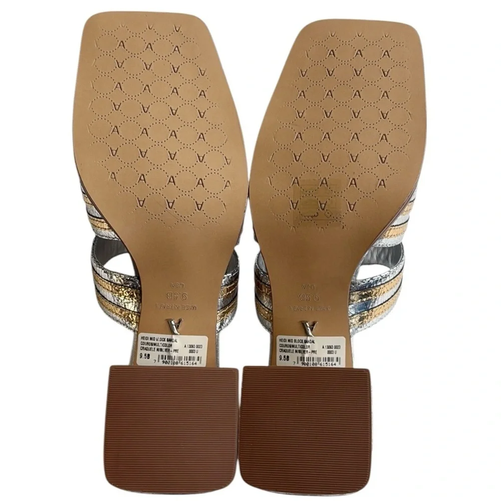 NWOT Arezzo Leather Heidi Heeled Sandals Silver Gold Size 9.5 - Picture 6 of 10